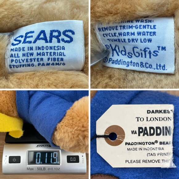 Vintage Sears Paddington Bear 15” Kids Gifts Plush Toy Stuffed Animal Blue Coat - Picture 10 of 10
